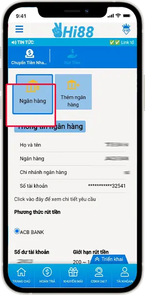 Bước 2: Chọn Ngân hàng muốn rút tiền